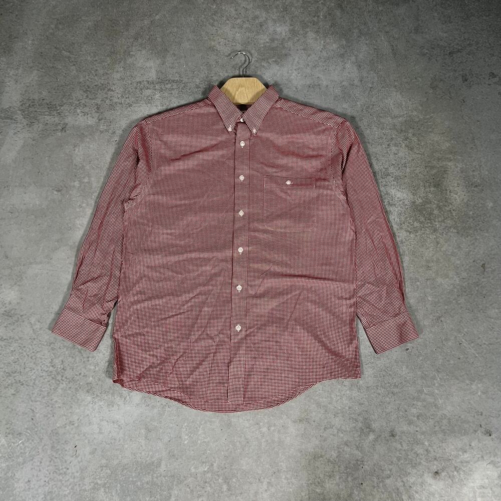 Orvis Long Sleeve Red Gingham Pattern Men's Large Button Down Shirt 100% Cotton